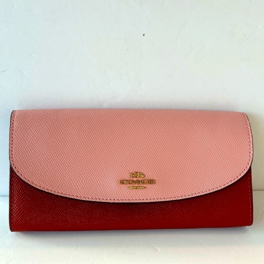 Coach NWT Color Block Leather Pink & Rust Wallet